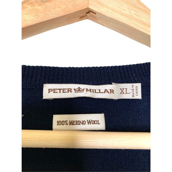 Peter Millar Size XL Merino Wool V-Neck Pullover Sweater Navy Blue - Picture 11 of 11